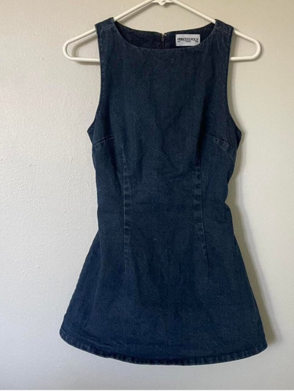 Princess Polly Ainsleigh Shift Denim Romper Dress Dark Wash Size 4 - Picture 3 of 6
